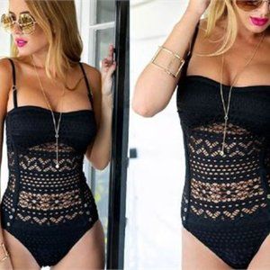 Women's Sexy Swim Suit Black Retro Vintage Knit/Spandex Molokini